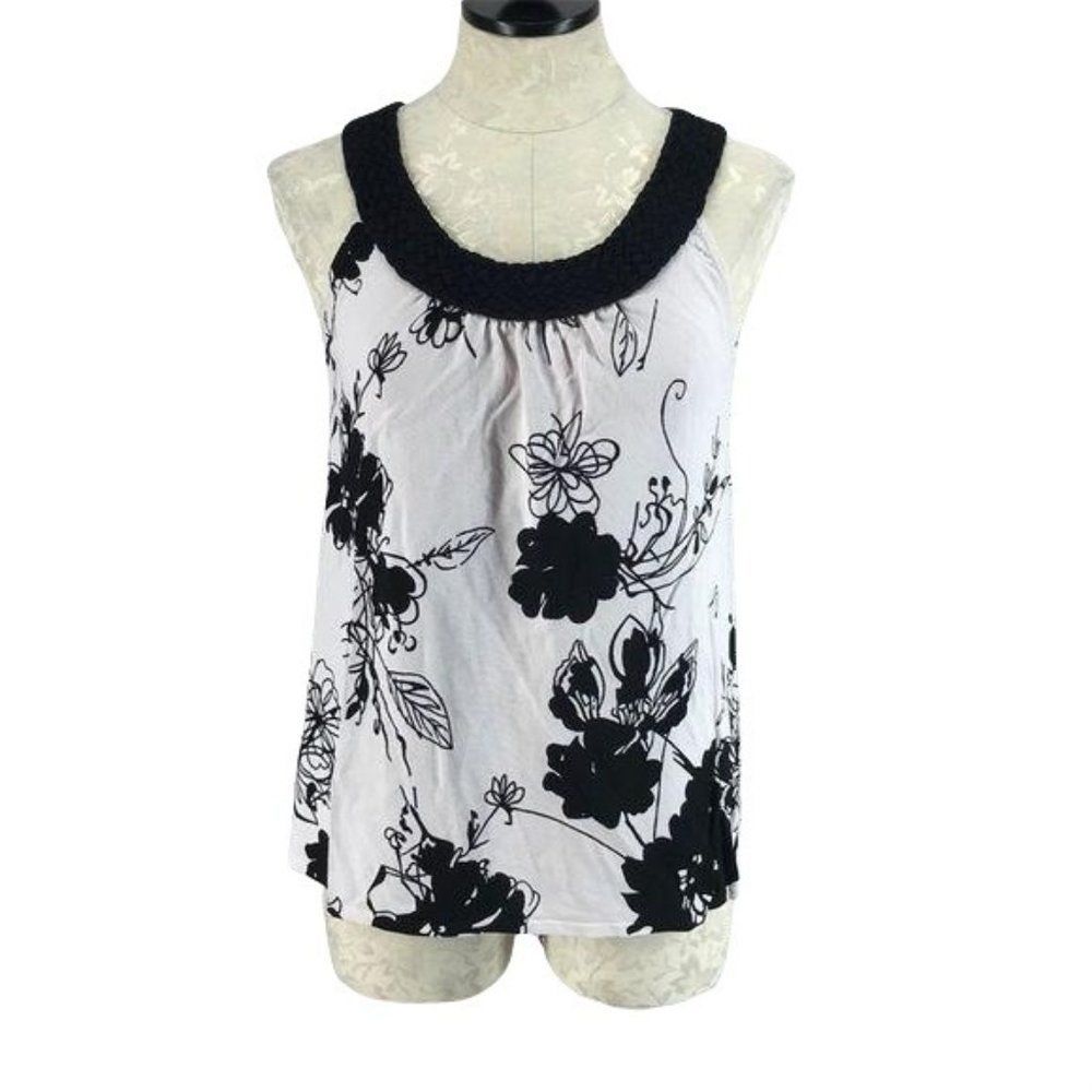 Joseph A Womens Black White Floral Sleeveless Tank Top Size Medium M
